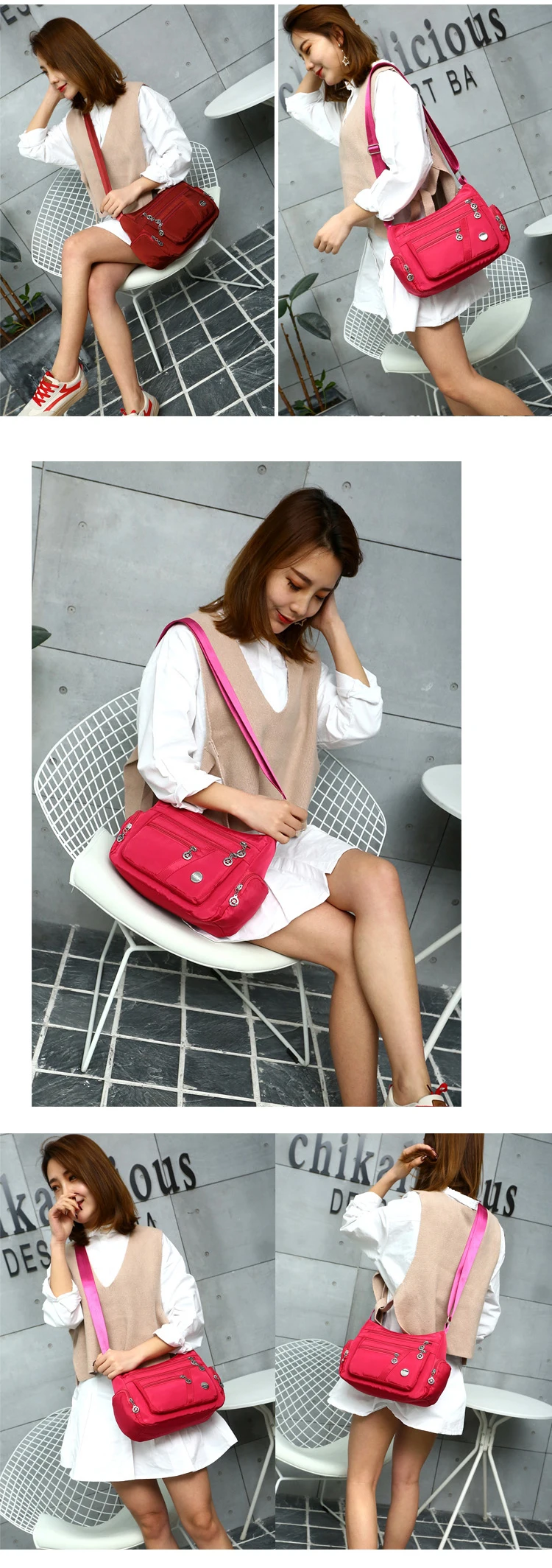 Latest Fashion Design Trends Nylon Red One Shoulder Lightweight Large Multiple Pockets Capacity
