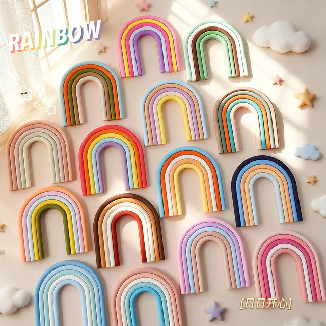 Cartoon rainbow Cake Decoration Accessory - Cute Arch-shaped rainbow Soft Rubber Figurine New Cake Topper