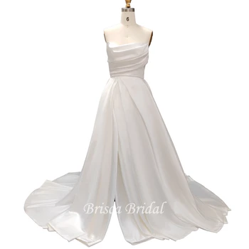 Manufacturer Satin Wedding Bridal Gowns Wholesale Sexy Sweetheart Pleating Mikado Satin Ruched Engagement Dress for Women
