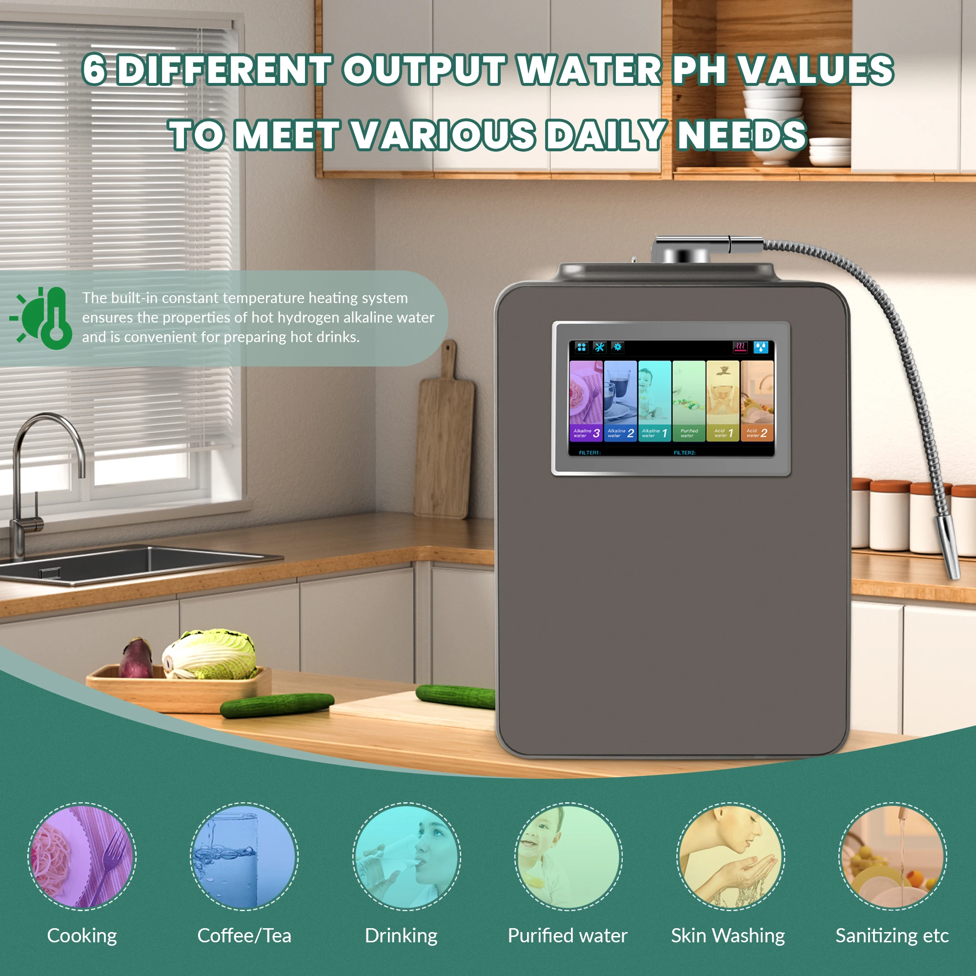 Hydrogen Water Generator 8  Above-Counter Extreme -PL Platinum-Coated Titanium Plates Electric Powered Household EHM-959