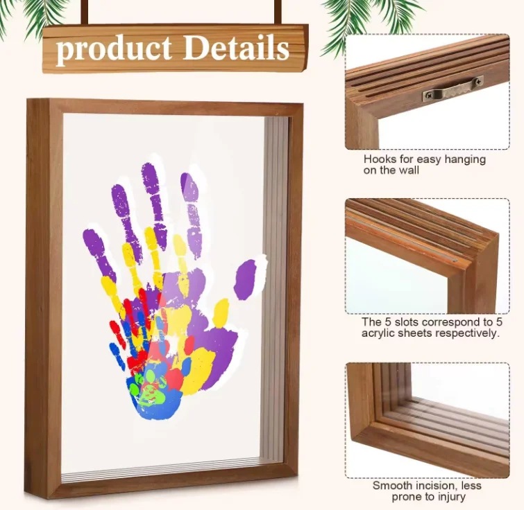 New MDF Wood picture frame with DIY painting kit Family Newborn Handprint Kit Handmade Wooden Photo Frame Christmas Gifts