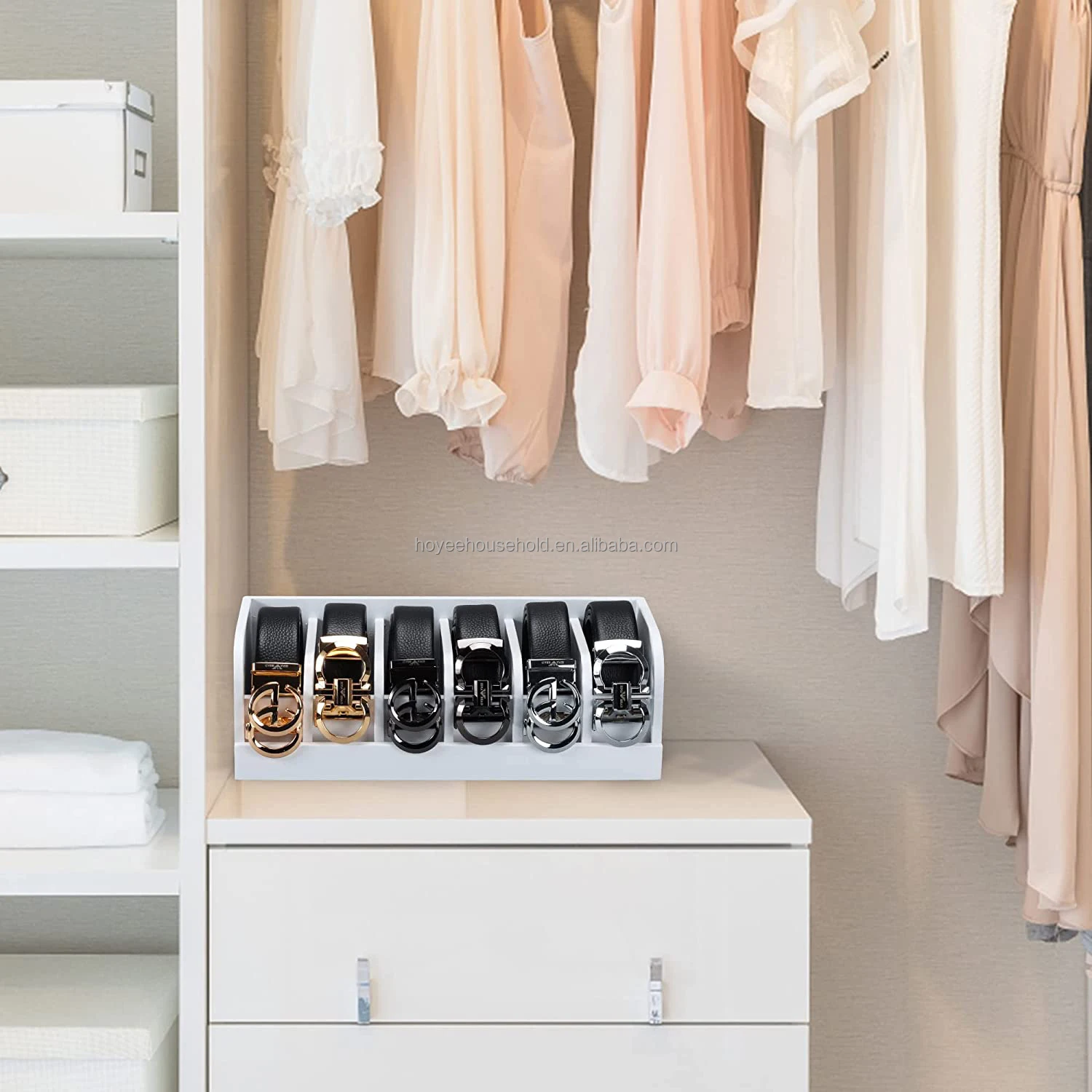 Bamboo Belt Storage Organizer And Displayer Box 6 Grids Belt Rack Belt