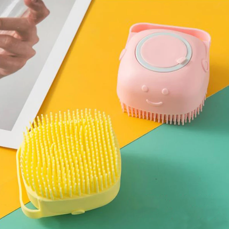 2 in 1 Soft Silicone Pet Grooming Cleaning Shower Body Scrubber Cat Bath Massage Dog Brush with Shampoo Dispenser for Pet