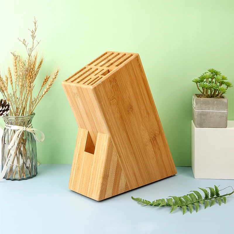 Universal Natural Bamboo Triangle Kitchen 14 Knives Block Wider Knife