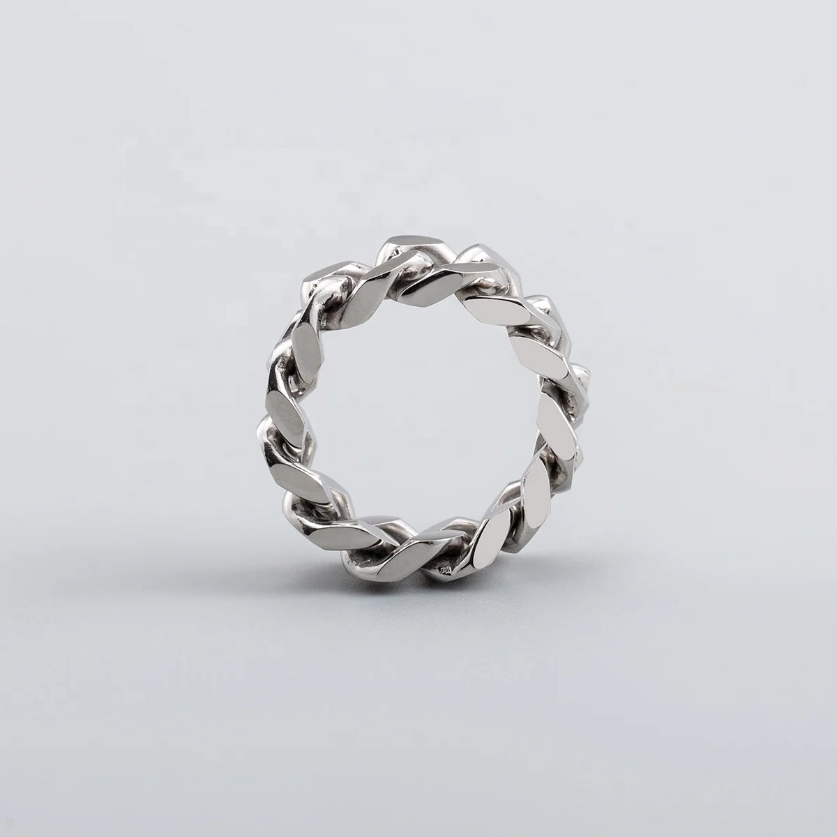 Power Simple Creative Stainless Steel Smooth Surface Cuban Chain Men Rings for Finger Decoration
