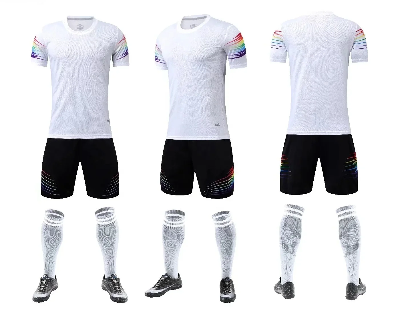 Customized With logo and Numbers Black White Breathable Soccer Kit Bulk Soccer Jerseys