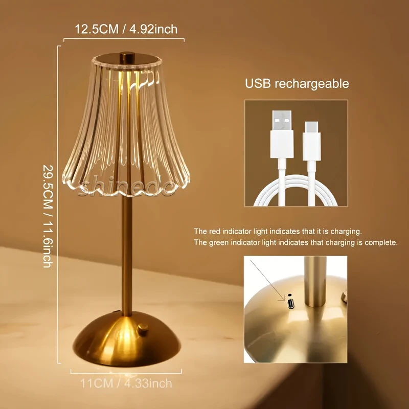 Rechargeable Crystal Portable Restaurant Touch Control Led Bar Table Lamp Cordless Hotel Luxury Modern Night Light Home Decor