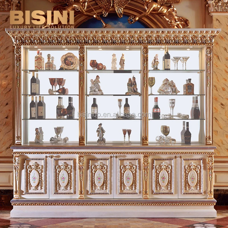 Luxury Baroque Style Solid Wood Car Counter in Distressed Ivory