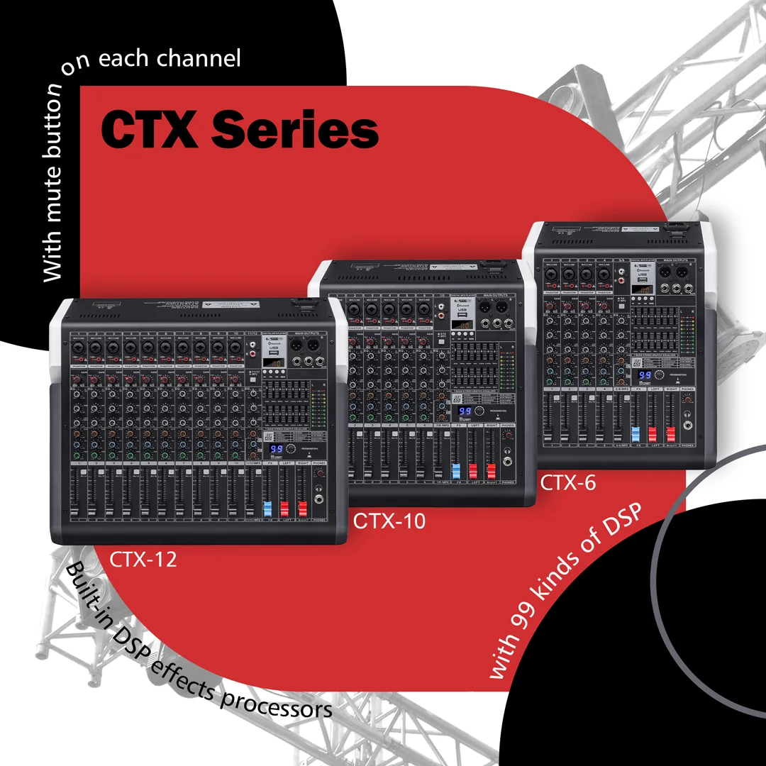 CHORDIO CTX-12 12 Channel Professional Sound Equipment DJ Controller Audio Console Mixer 99 DSP Power Amplifier 8ohm for Stage