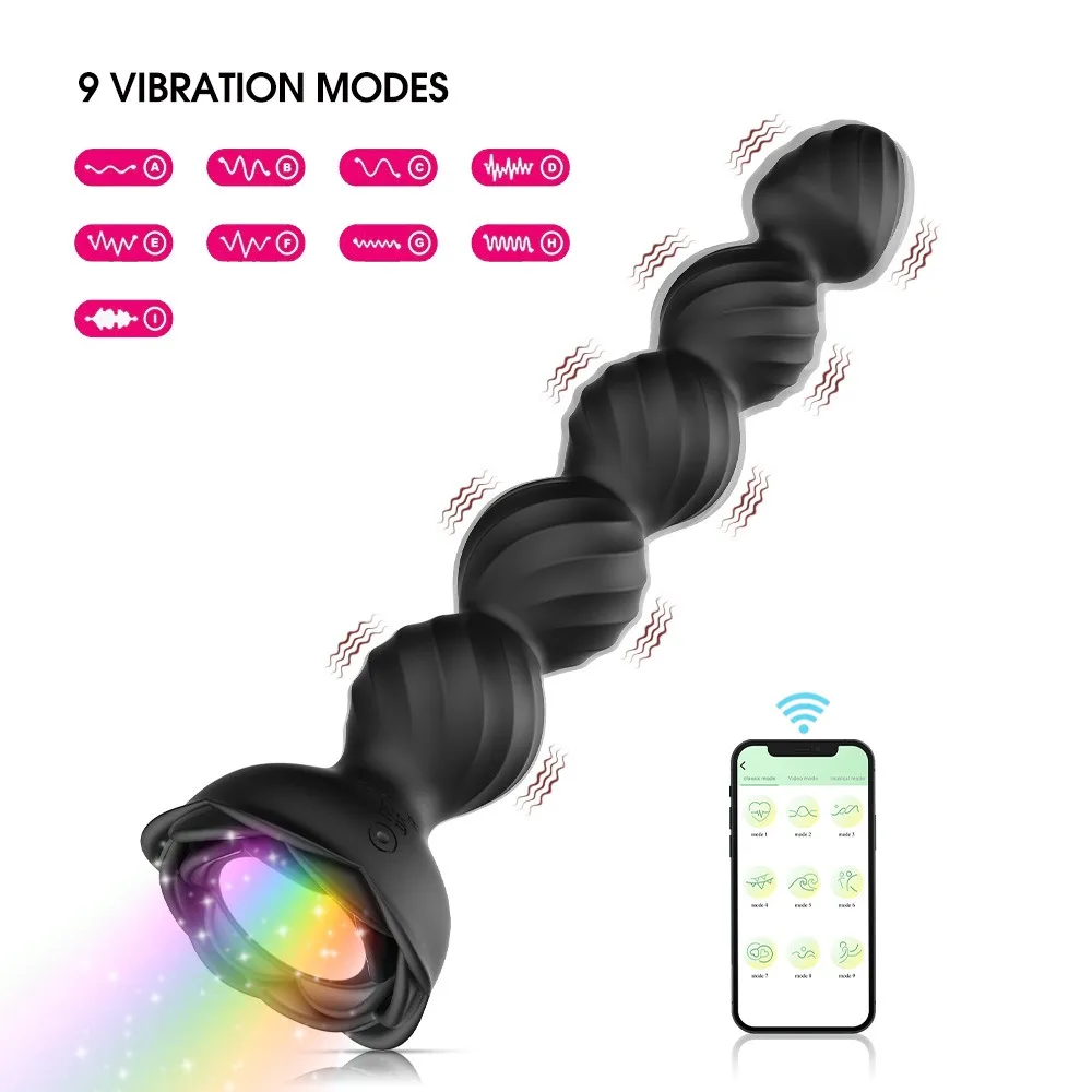 App Control Anal Plug Vibrator Wireless Led Flashing Anal Beads 10 Vibrations Anal Toy Butt Plug Male Sex Toy Prostate Massager