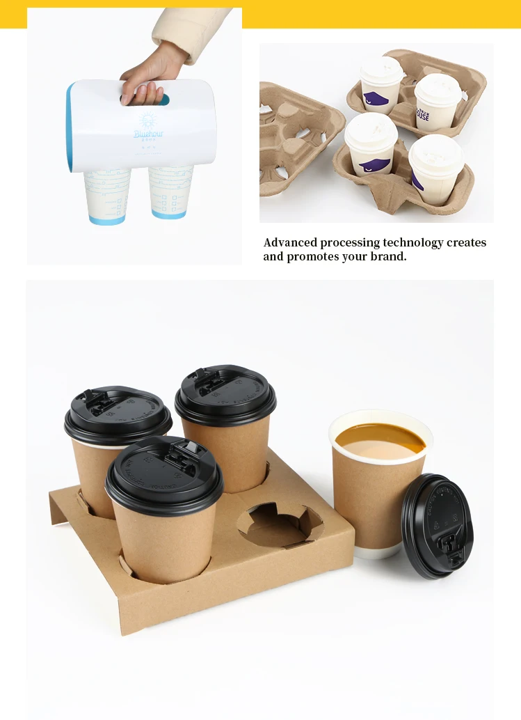 product custom eco friendly disposable cardboard coffee tea cup holder tray recyclable takeaway double wall utility carrier handle-9
