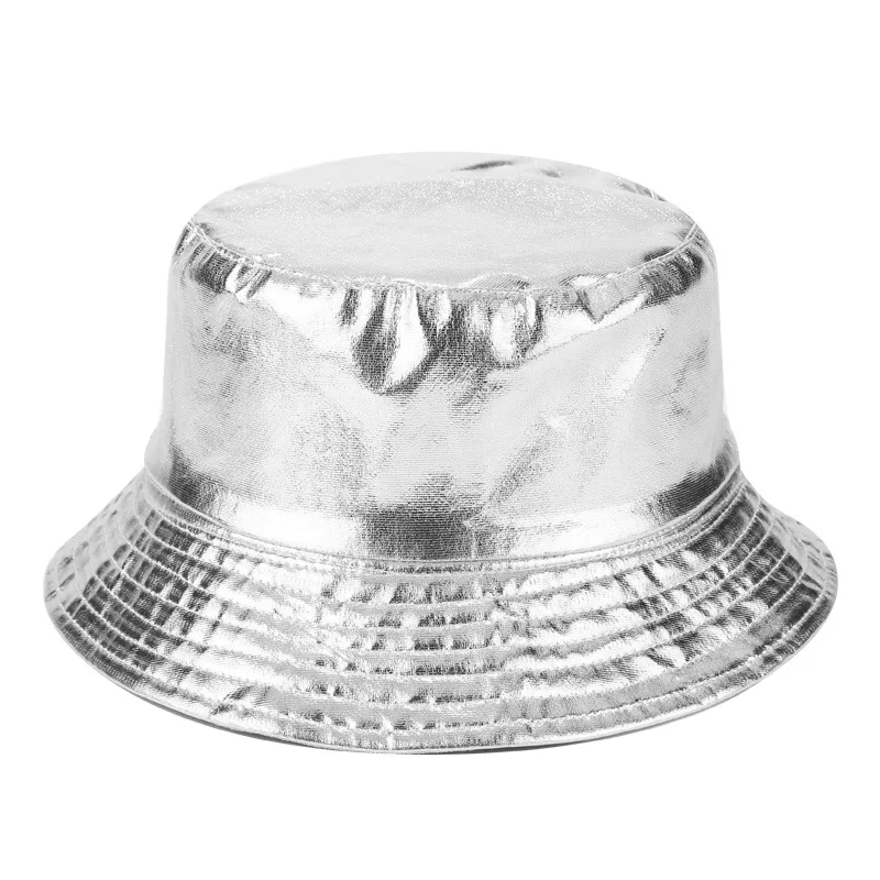 Gold and sliver paint double side checkered bucket good quality cute outdoor cap sunshade fashion bucket hats