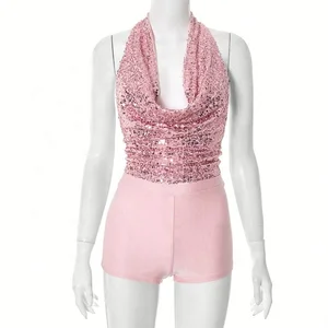Dropshipping 2026 Wholesale Clothing Club WearTwo Piece Sequined Tank Top Women's Shorts Sets