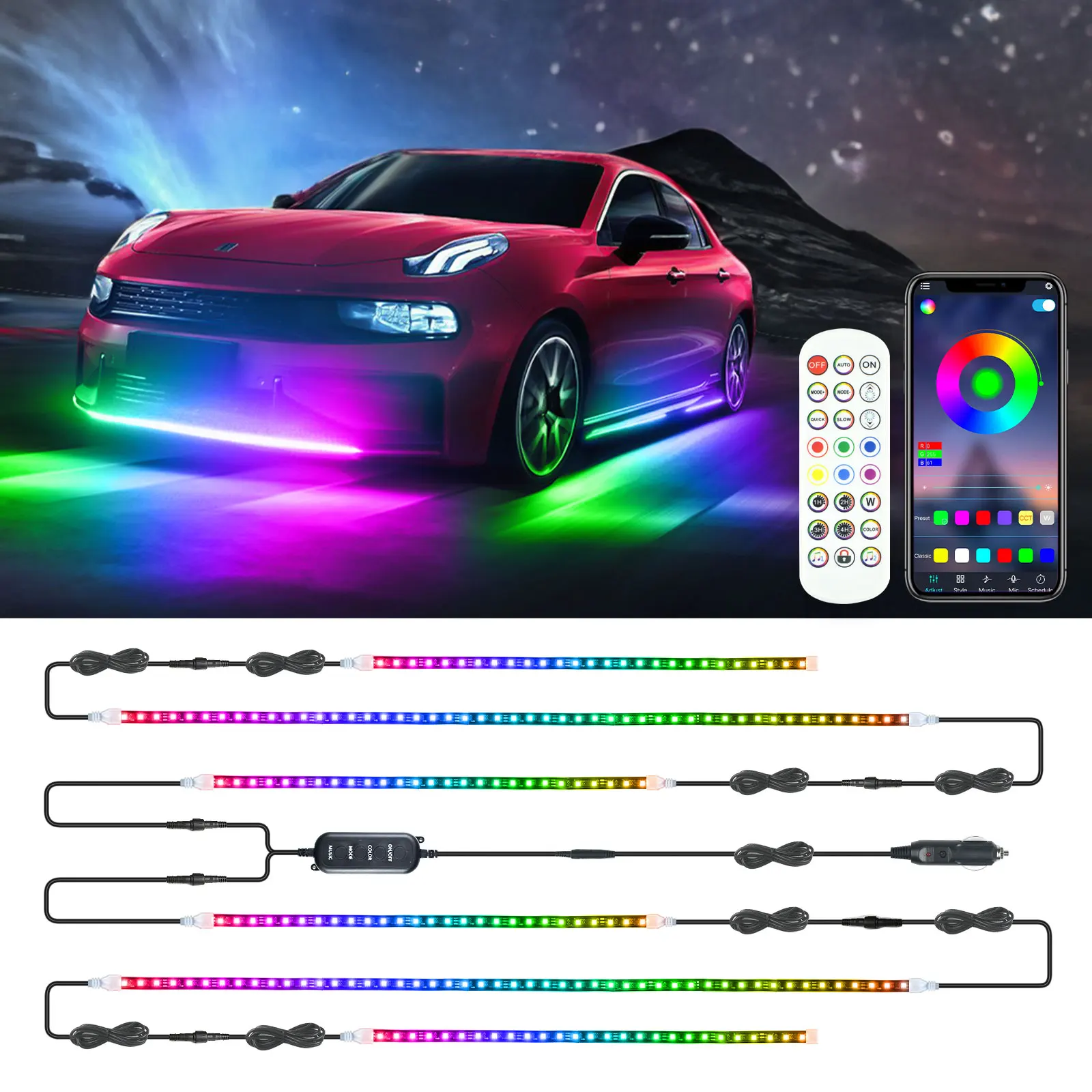 Auto Underbody Exterior Chasing Flow Rgb Led Strip Rainbow Chassis Neon ...