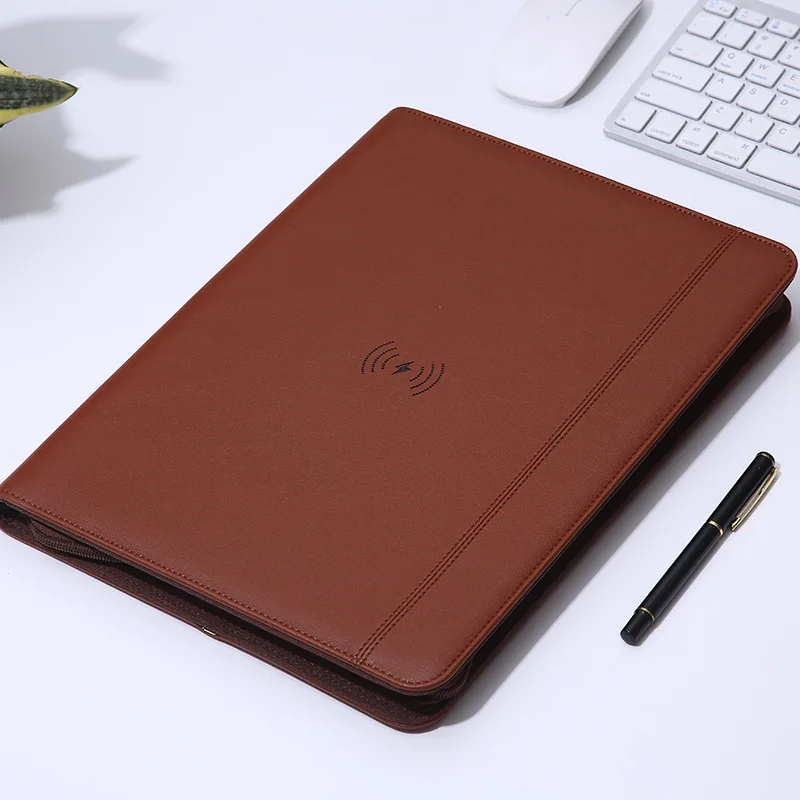 Business Meeting File leather organizer document portfolio folder with wireless charge function