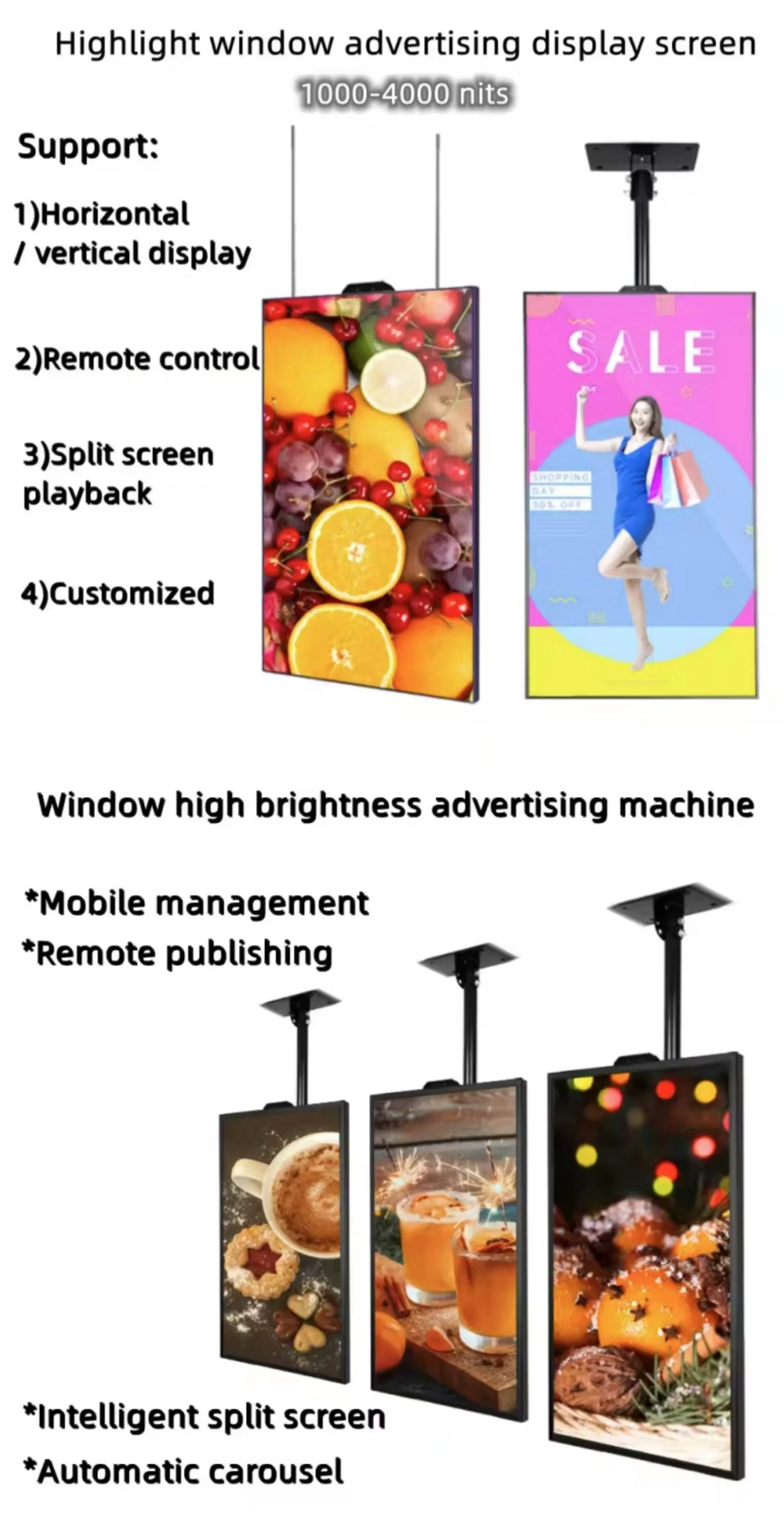 High Quality 32 Inch Commercial LCD Display Panel Window Advertising Signage Hanging for Mall Use High  brightness LCD display details