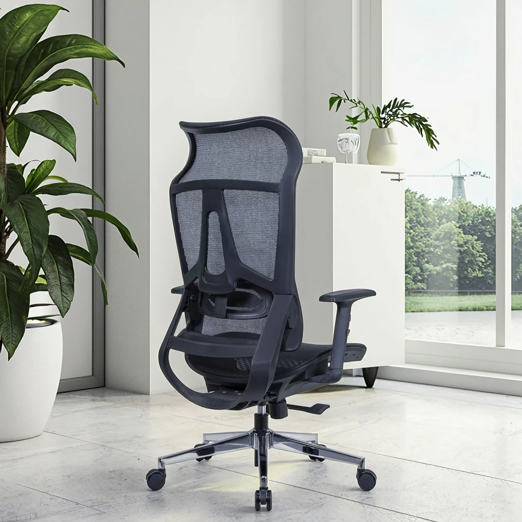 Premium High-End PU Executive Ergonomic Desk Chairs Adjustable Headrest Integrated Lumbar Support Memory Foam Seat Steel Base 6