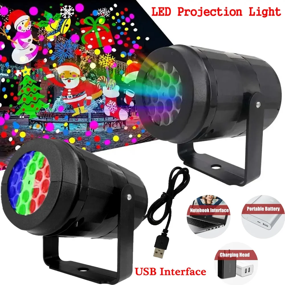 USB Powered Indoor LED Fairy Light Projector 16 Pattern Dynamic Projection Night Lamp for Bedroom Party & Christmas Decor