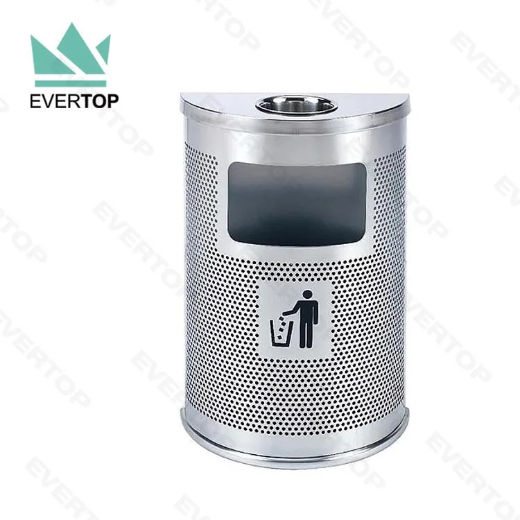 DB-55 Mesh Half Round Steel Trash Can Modern Trash Bin 4-Gal Garbage Bin Outdoor Half-round Perforated Holes Dustbin