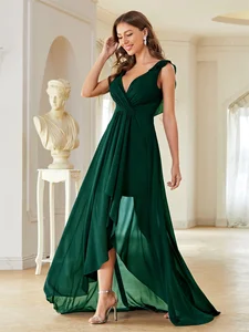 Chiffon Beaded Appliques Half Sleeve Floor-Length Summer Breathable  A-Line Party Style Evening Prom