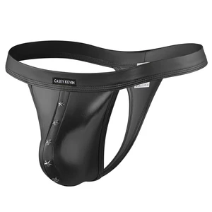 Men's Underwear Sexy Pouch with Metal Star Mens Elastic Waistband Men Hot Leather Polyester Thong and Underwear for Dating Party