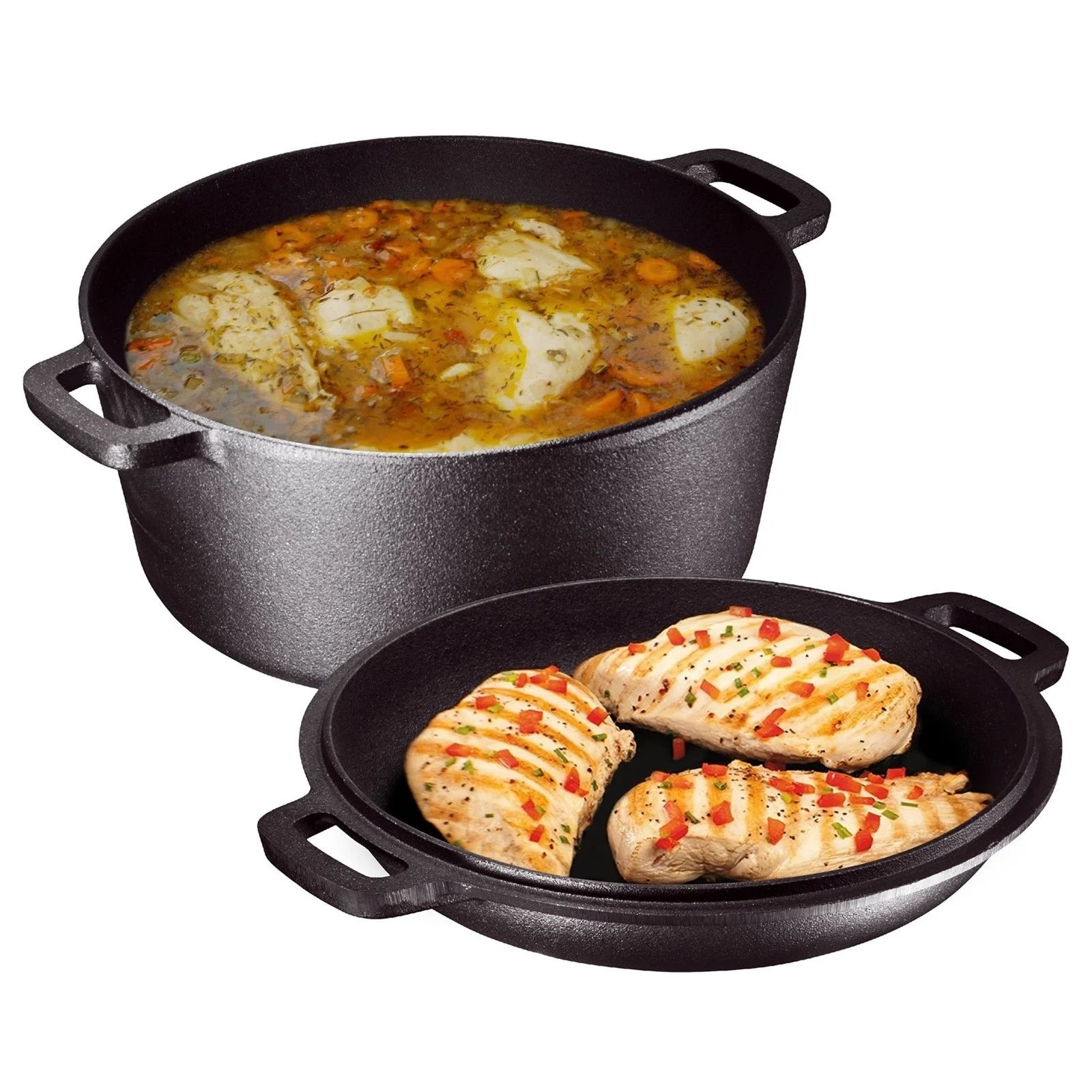 2-PC. Pre-seasoned Cast Iron Combo Cooker