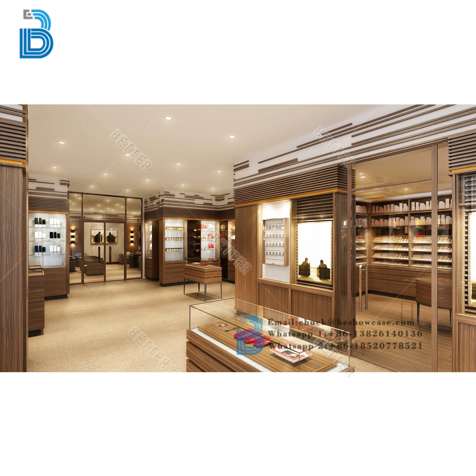 Customized Smoke Shop Interior Design Fashion Display Glass