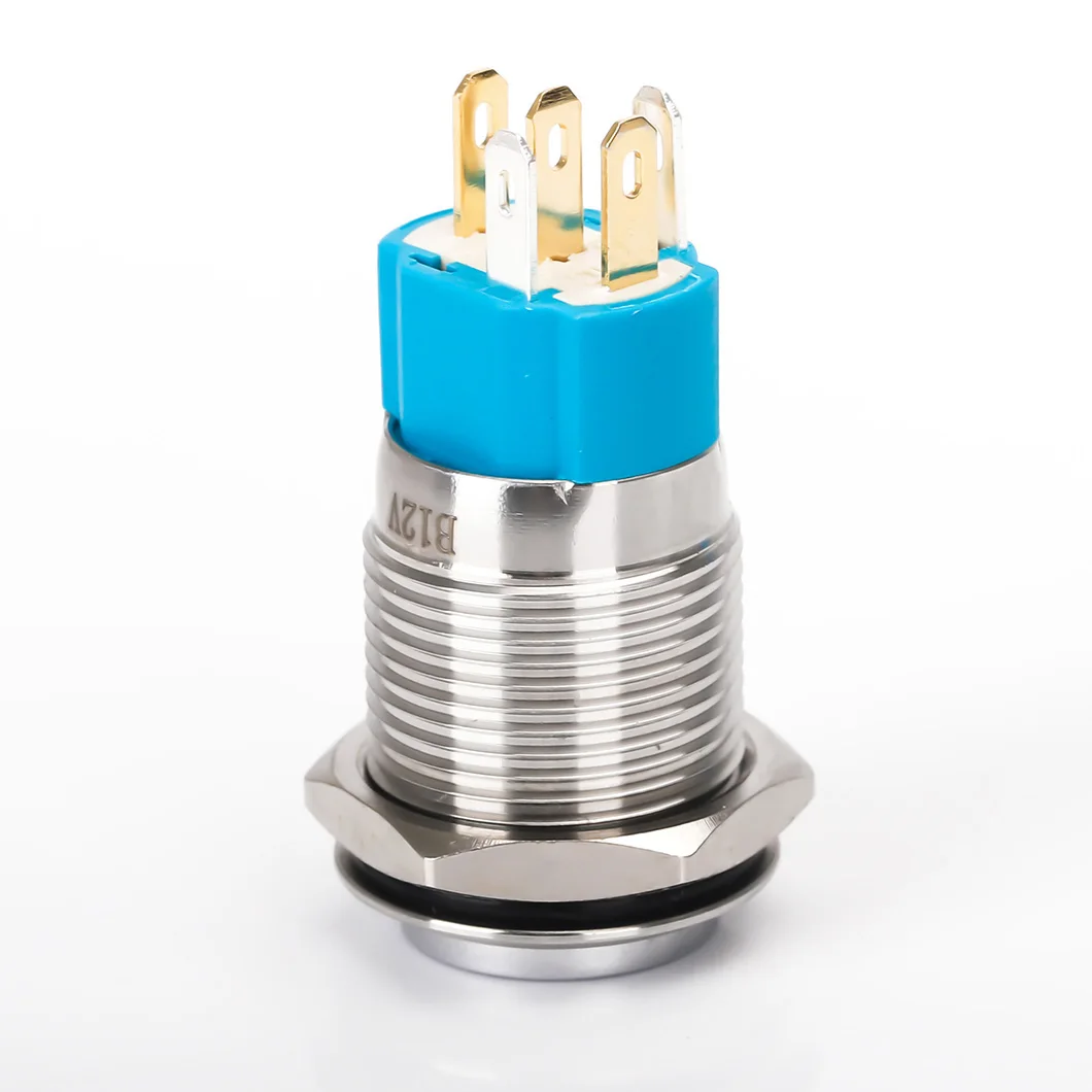 Joinfworld Interruttore A Pulsante Per Clacson – 12V 20A, 16mm, In Acciaio Inox Con LED Blu, Momentaneo SPST, Pre-cablato, Impermeabile Per Barca E Auto