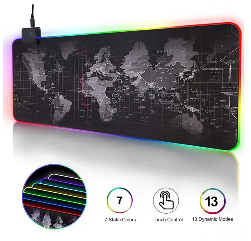 Big World Map Leather Keyboard Led Mousepad RGB Tapis De Souris Montian Luminous Mouse Pads Gamer Desk Mats Mat Gaming Mouse Pad