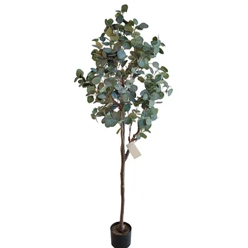 160cm 5ft Plastic Faux Potted Round Leaves Foliage Plant Artificial Silver Dollar Eucalyptus Tree