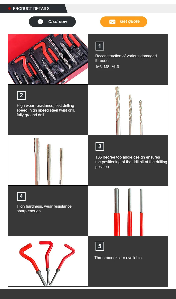 88Pcs Thread Repair Tool Metric Rethread M6 M8 M10 Stainless Steel Kit