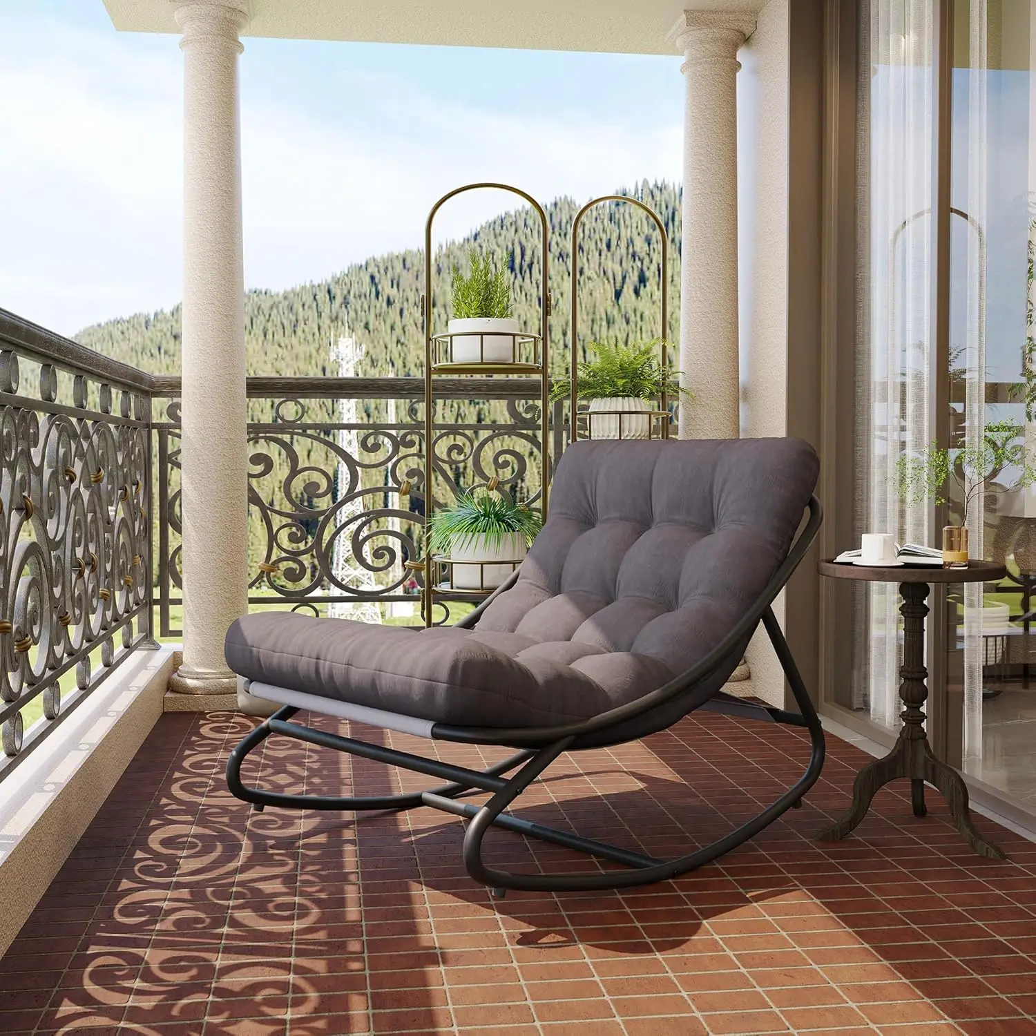 Meatal Rocking Chair Danlong Outdoor Metal Rocking Chairs with Thick Cushions for Napping ...
