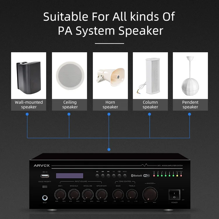 PA5 Mini Ceiling Speaker Mixer Amplifier with Fm Bt Usb Sd Wifi Mp3 Equalyser Microphone Input