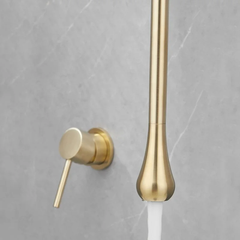 Luxury Single Ceramic Ceiling Mounted Basin Faucet Solid Brass Modern Water Drop Design Brushed Gold Finish OEM Branding Hotels
