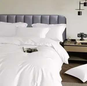 Modern Hotel White Cotton 4-Piece Bed Sheet Set-Soft Breathable Wrinkle-Resistant Luxury Bedding