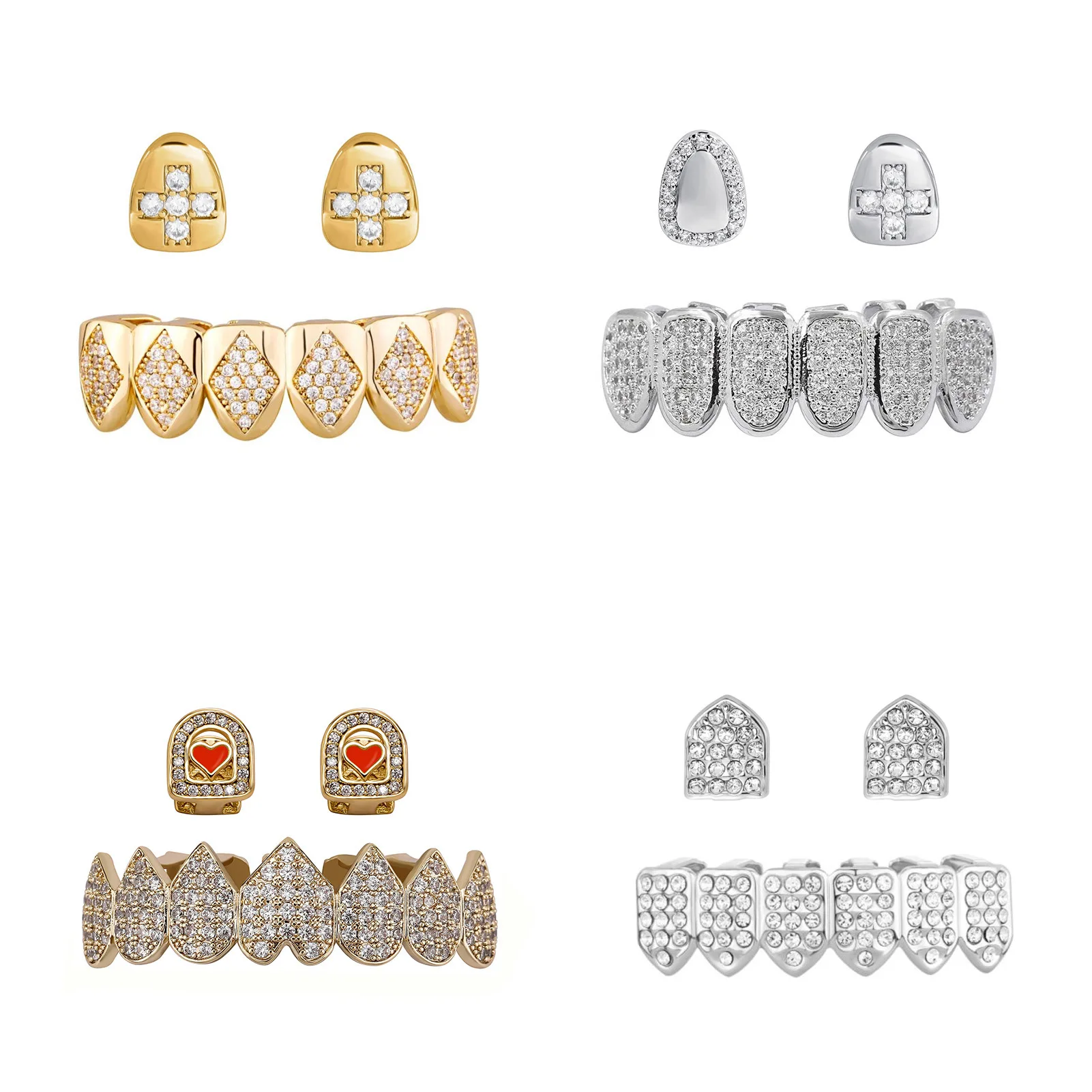 Оптовая продажа европейские и американские хип-хоп брекеты набор для рукоделия украшенных бриллиантами медь цирконий золотые зубы