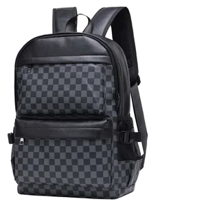 custom logo Wholesale New Arrival Business Travel Bag Checkerboard Knit Backpack with PU and Polyester Waterproof Zipper Closure