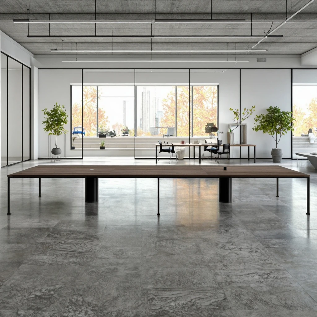 Executive Boardroom Table Integrated Smart Power Rail Wireless Charging Meeting Desk 6
