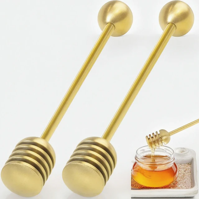 In Stock Stainless Steel Honeycomb Stick Long Handle Honey Jar Dipper Honey Dispenser Tableware 2 PCS MOQ