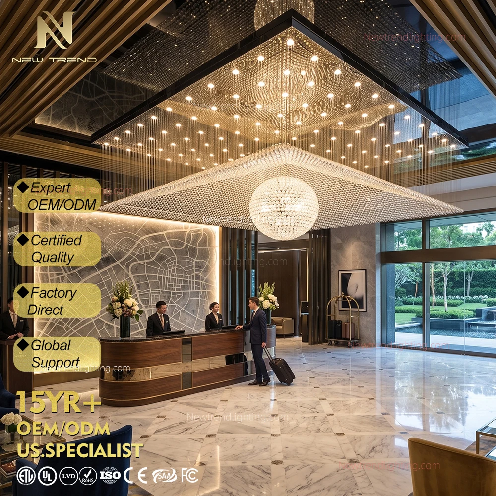 CPL-522 Luxury Cascading Crystal Chandelier – Custom Architectural LED Fixture for Hospitality Project