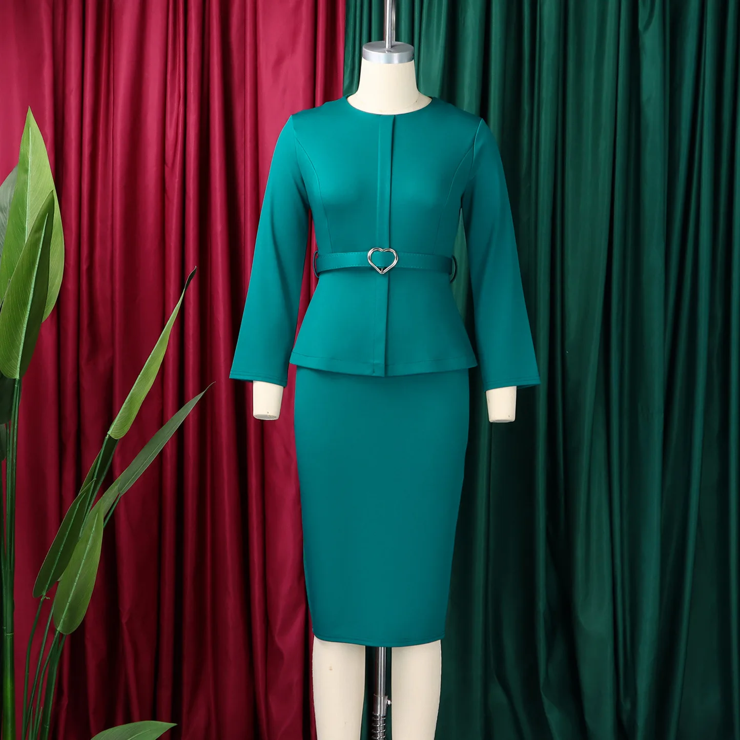Office Peplum Pencil Skirt Dress with Detachable Heart Buckle Belt, Fashion  Round Neck Bodycon Career Dress for African Women| Alibaba.com
