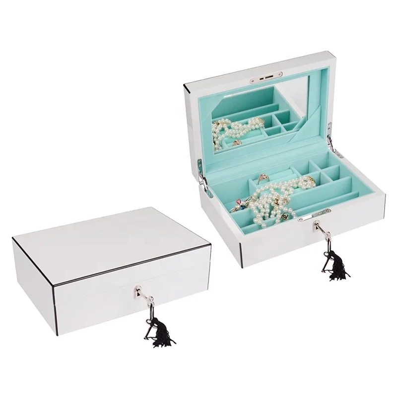 Custom High Gloss Lacquer Luxury Gift Wooden Jewelry Packaging Box With Mirror