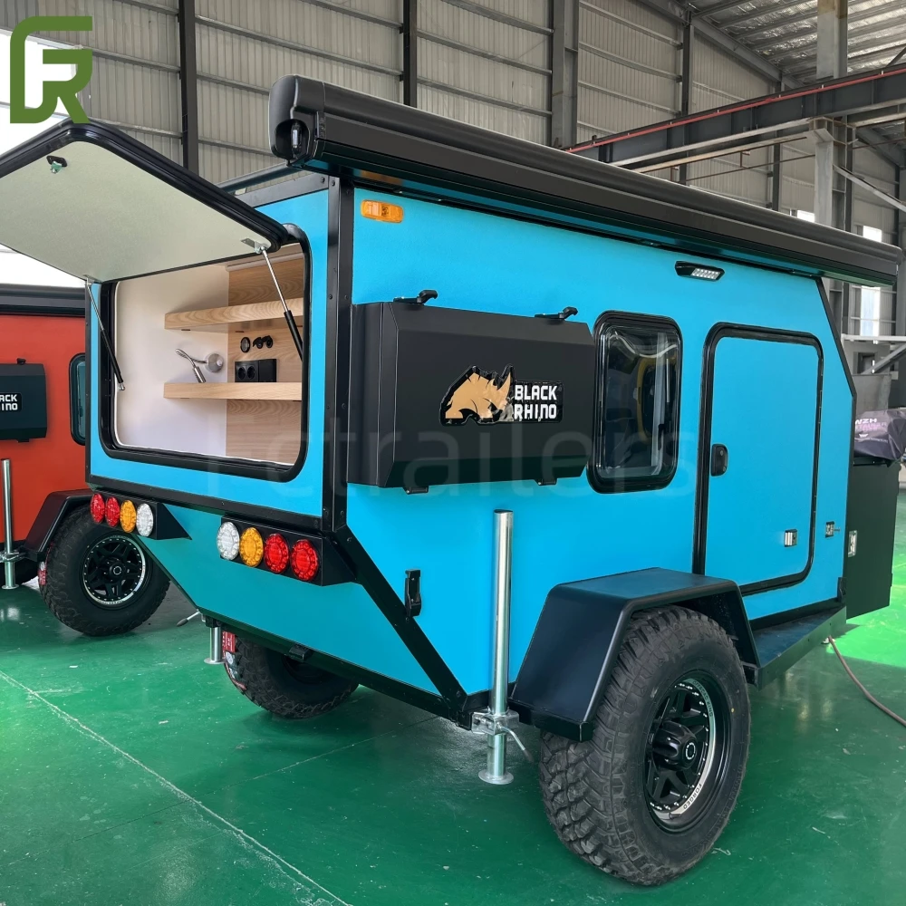 Small Mini Light Weight off Road Offroad Motorcycle Travel Camping Trailer with Rooftop Tent