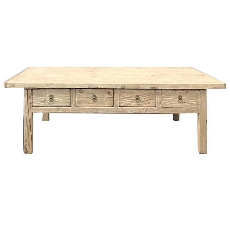 Antique Style Distressed Multifunctional Industrial Solid Wood Drawers Center Coffee Table