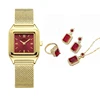 gold red watch with ring necklace set without box