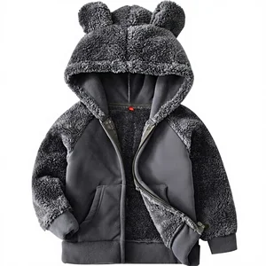 Bear Ears Shape Fleece Warm Zip-up Light Jacket Sweatshirt Outwear for Toddler Baby Boys Model ACQ-MCT-319 Made in China