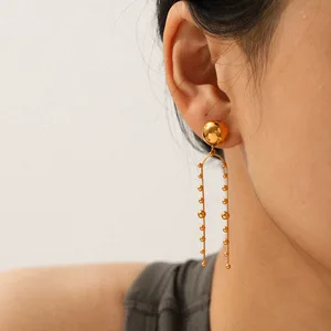 MW Trendy 18K Gold Plated Stainless Steel  Ball Beads Chain Drop Earrings Hemispherical Pendant Fine Jewelry Earrings Jewelry