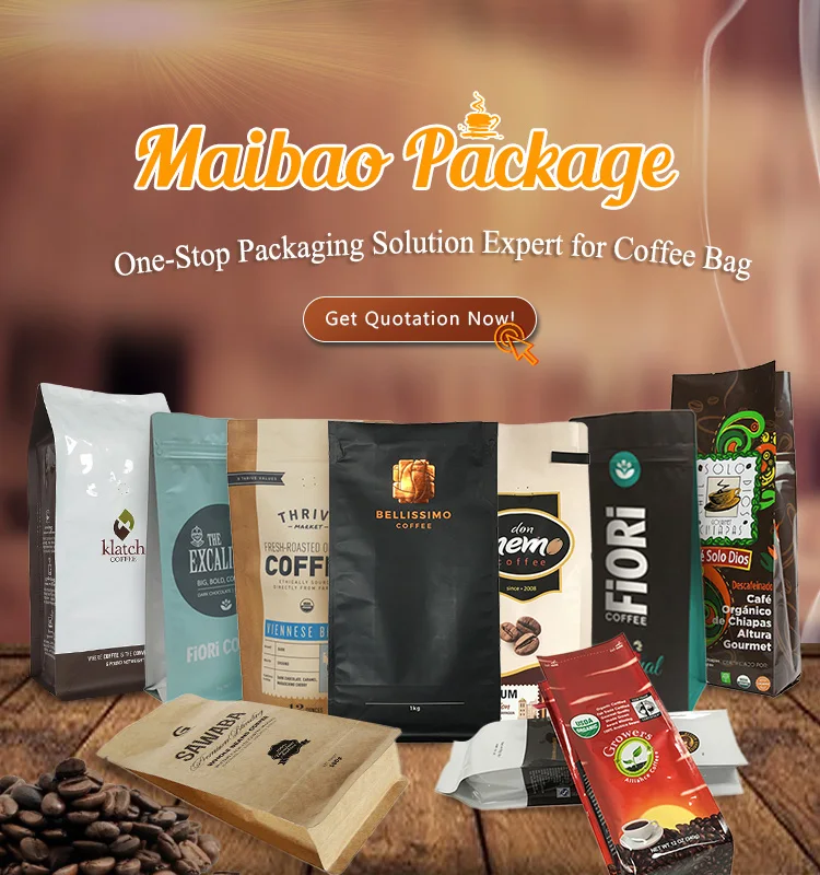 Biodegradable Compostable Eco Food Grade Packaging Custom Printing Side Gusset Valve Kraft Paper Tin Tie Coffee Bag With Valve