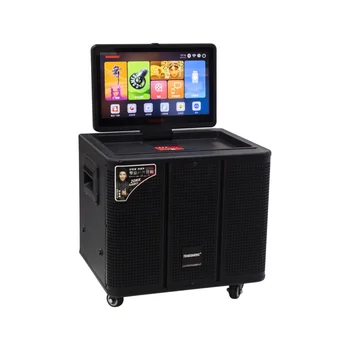 With 13 inch screen trolley wooden speaker support any device for professional karaoke party