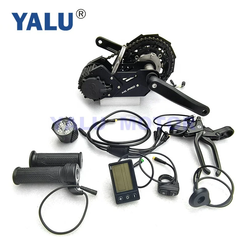 YALU MOTOR 새로운 디자인 500W 48V 미들 드라이브 크랭크 엔진 LCD 디스플레이가있는 리튬 배터리 용 전기 자전거